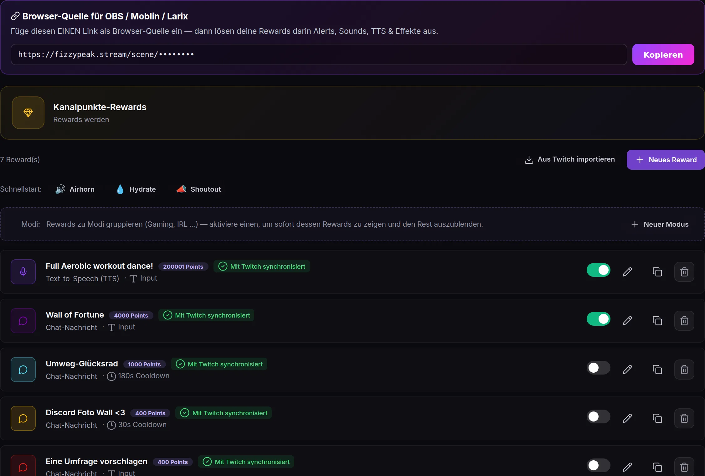 Channel point rewards synced with Twitch